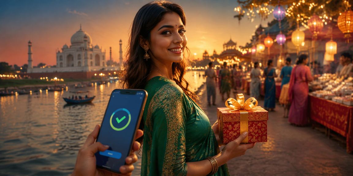 Phone showing mobile payment app in Agra city setting