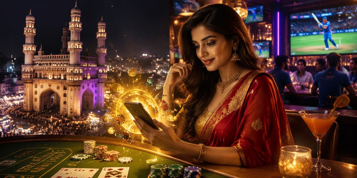 Rummy player enjoying mobile game near Charminar, Hyderabad