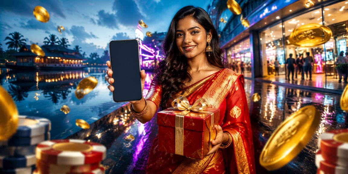User logging in on mobile device during Kerala festive evening