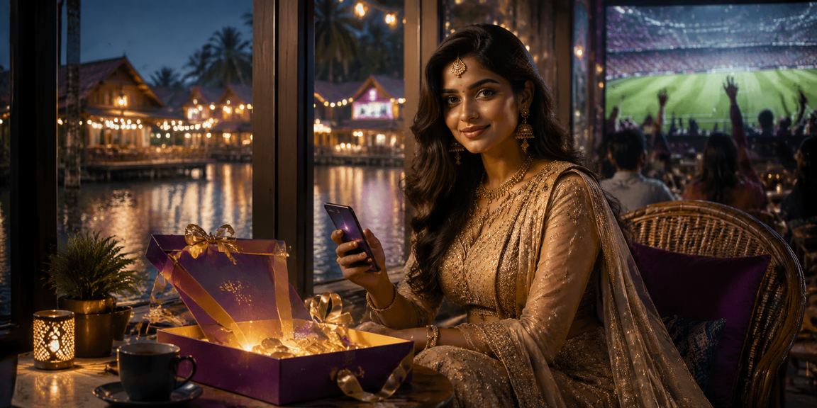 Woman using mobile phone to register and deposit on x85 platform during Kerala festival