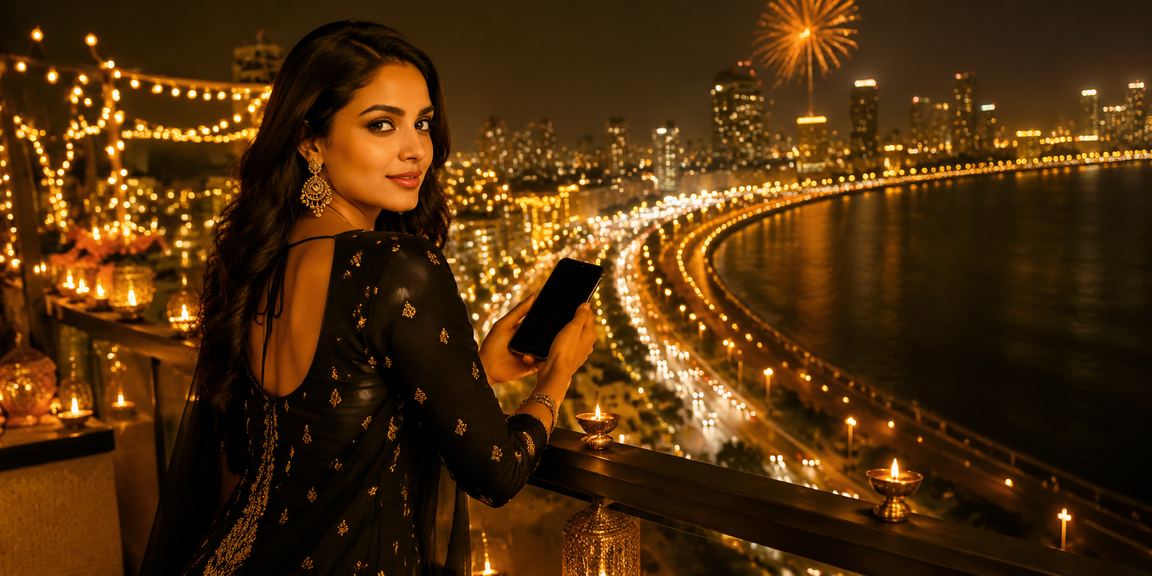 Betting app display and Mumbai Marine Drive at night